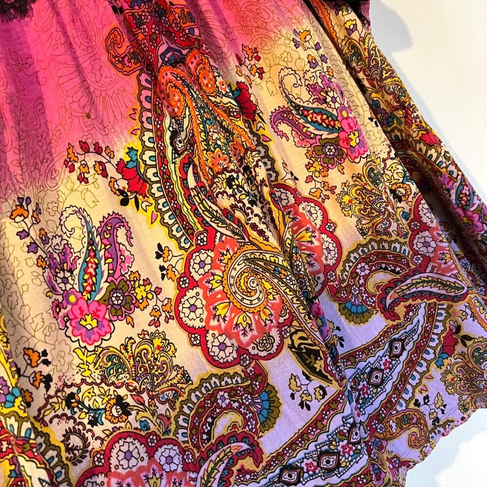 Bila Vintage Y2K Paisley Print Sheer Lace Black Top XXL‎ Boho Hippie - Picture 4 of 5